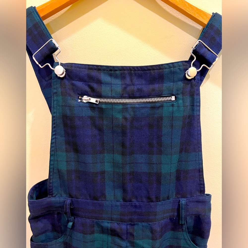 Forever 21 plaid green and navy blue overalls